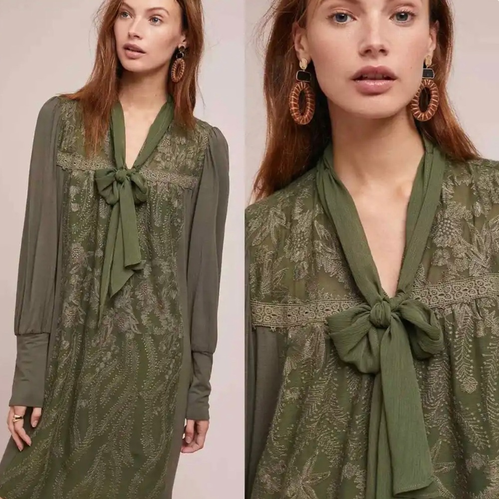 Anthropologie Tiny Isla Embroidered Tunic Dress Green Size XL